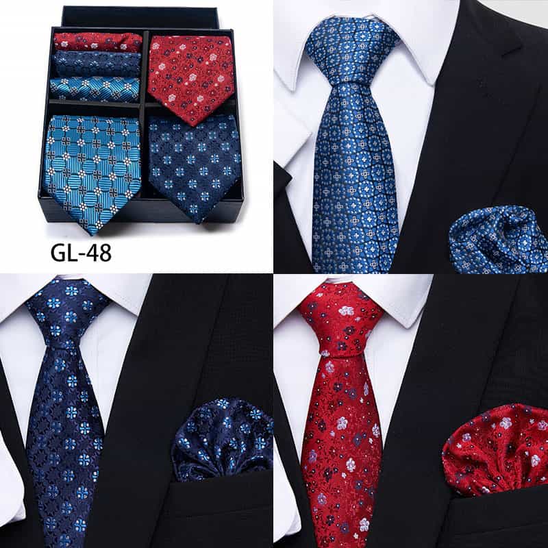 Men's 6 Pieces Neckties & Pocket Squares Set Gift for Friends
