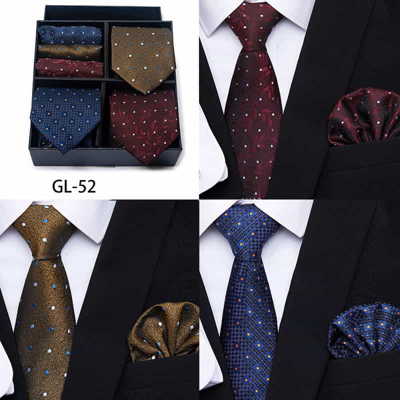 Men's 6 Pieces Neckties & Pocket Squares Set in Plaid Striped