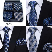 Men's 6 Pieces Neckties & Pocket Squares Set in Plaid Striped