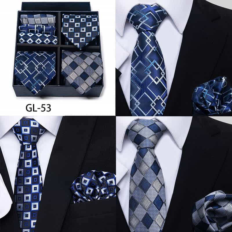 Men's 6 Pieces Neckties & Pocket Squares Set in Plaid Striped