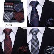 Men's 6 Pieces Neckties & Pocket Squares Set in Plaid Striped