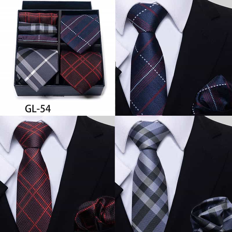 Men's 6 Pieces Neckties & Pocket Squares Set in Plaid Striped