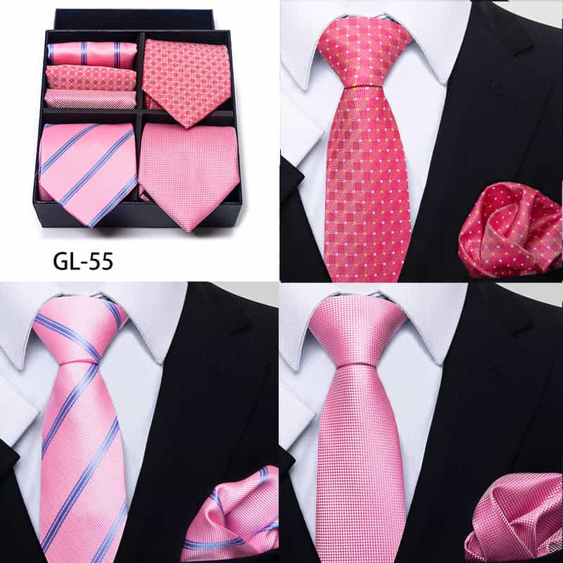 Men's 6 Pieces Neckties & Pocket Squares Set in Plaid Striped