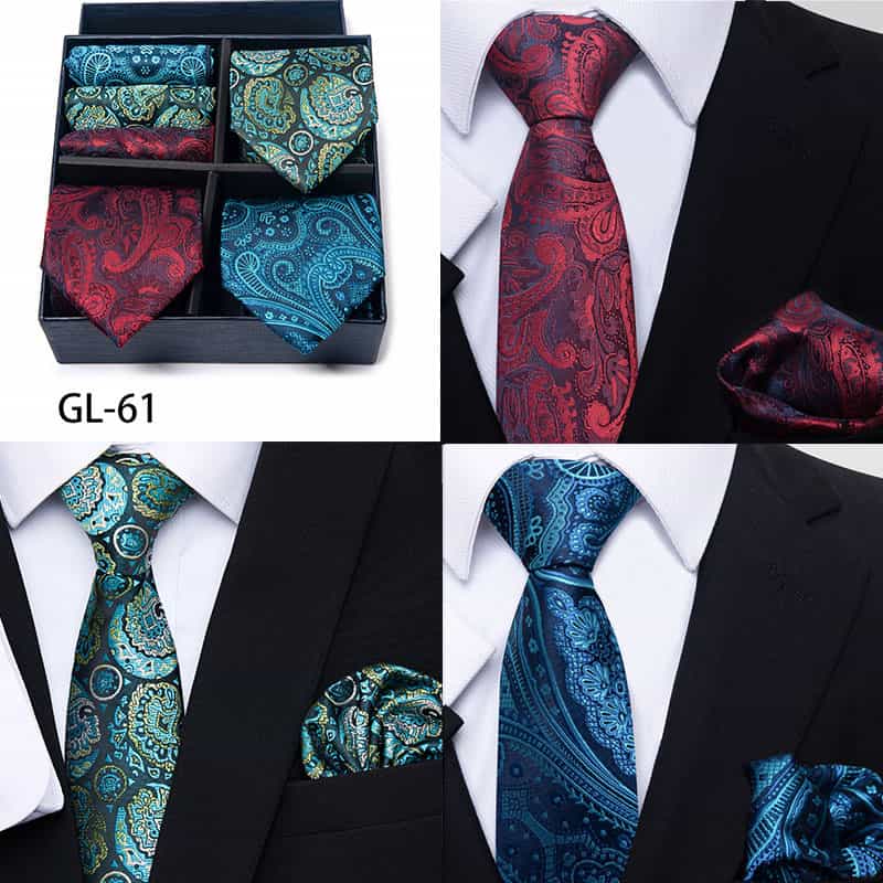 Men's 3 Pieces Neckties & 3 Pieces Pocket Squares Gift Set