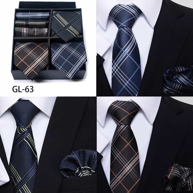 Men's 3 Pieces Neckties & 3 Pieces Pocket Squares Gift Set