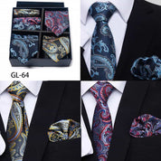 Men's 6 Pieces Neckties & Pocket Squares Gift Set with Traditional Pattern
