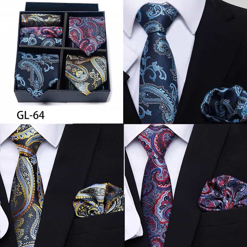 Men's 6 Pieces Neckties & Pocket Squares Gift Set with Traditional Pattern