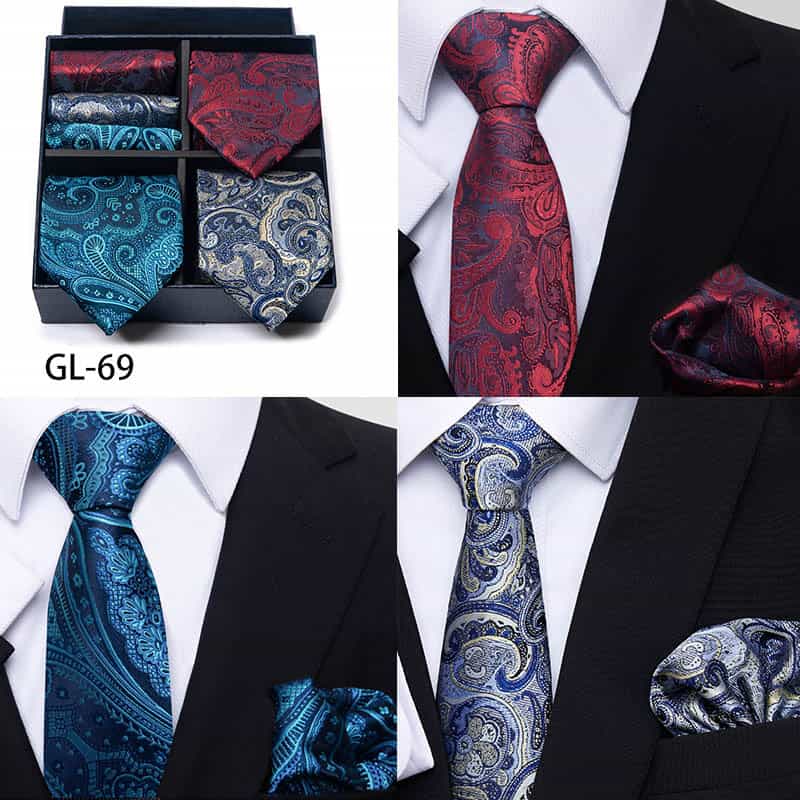 Men's 3 Pieces Ties & 3 Pieces Pocket Squares Gift Set