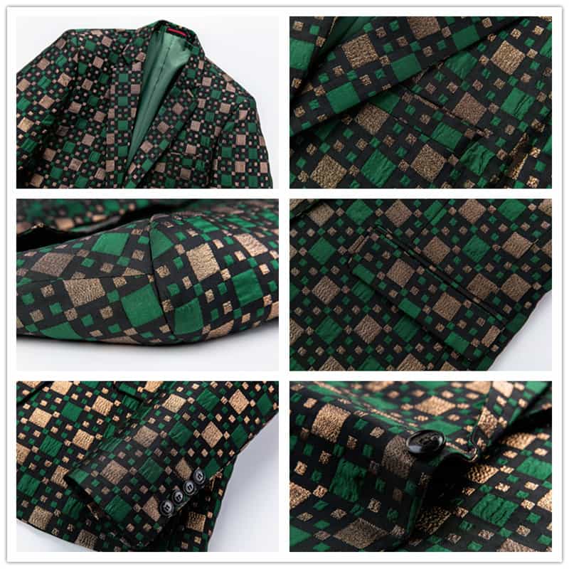 Men's Plaid Blazer in Green Silver Red