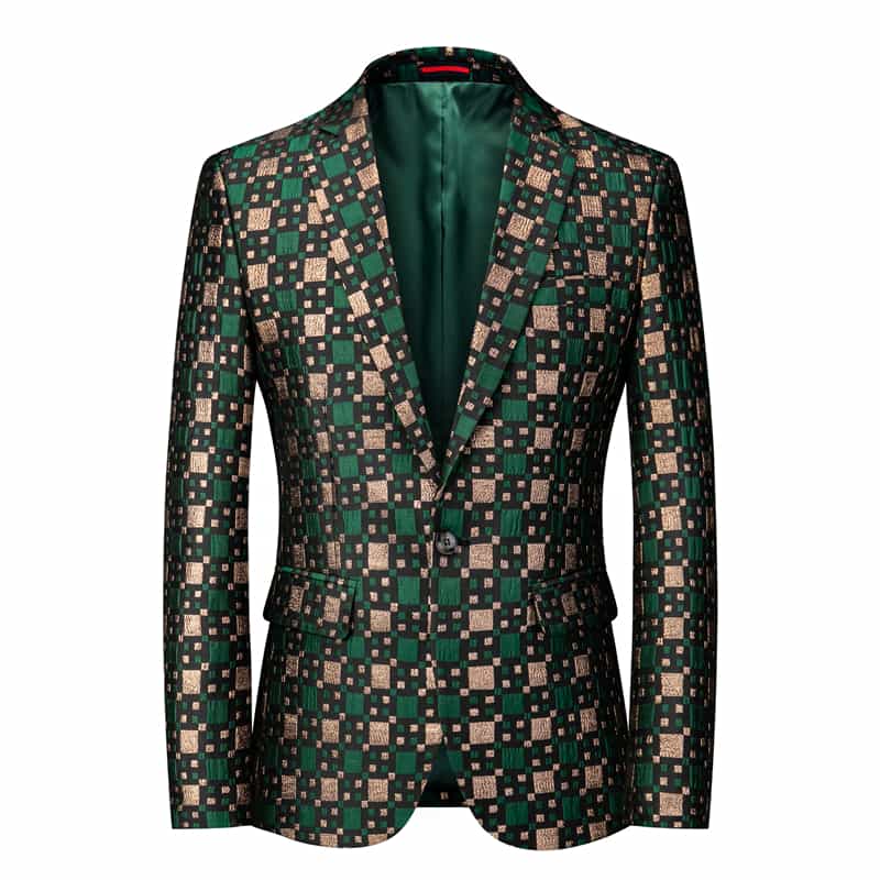 Men's Plaid Blazer in Green Silver Red