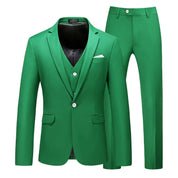 Mens 3 Piece Solid Suit with 12 Plain Colors One Button Closure