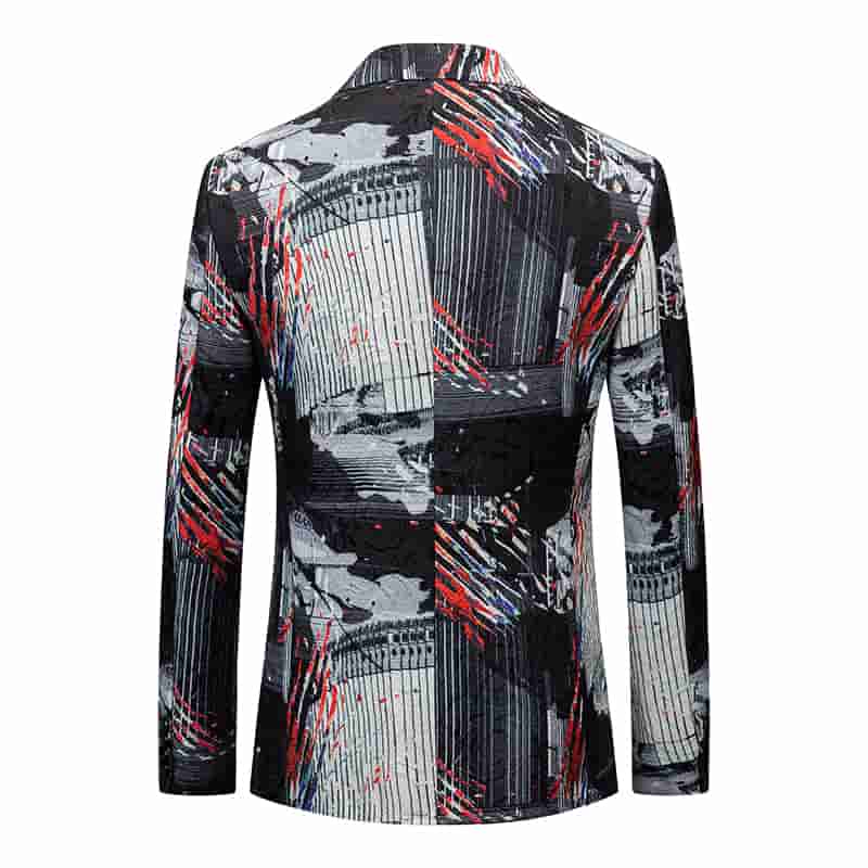 Men's Printed White Prom Blazer Sports Coat One Button