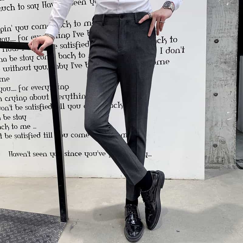 Men's Casual Cropped Pants in Solid Black Grey Brown