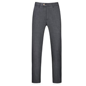 Grey 3 Piece Men Double Breasted Striped Suit