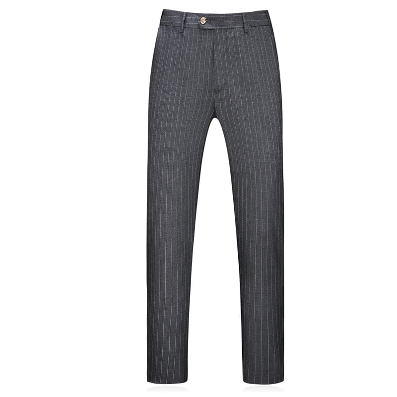 Grey 3 Piece Men Double Breasted Striped Suit