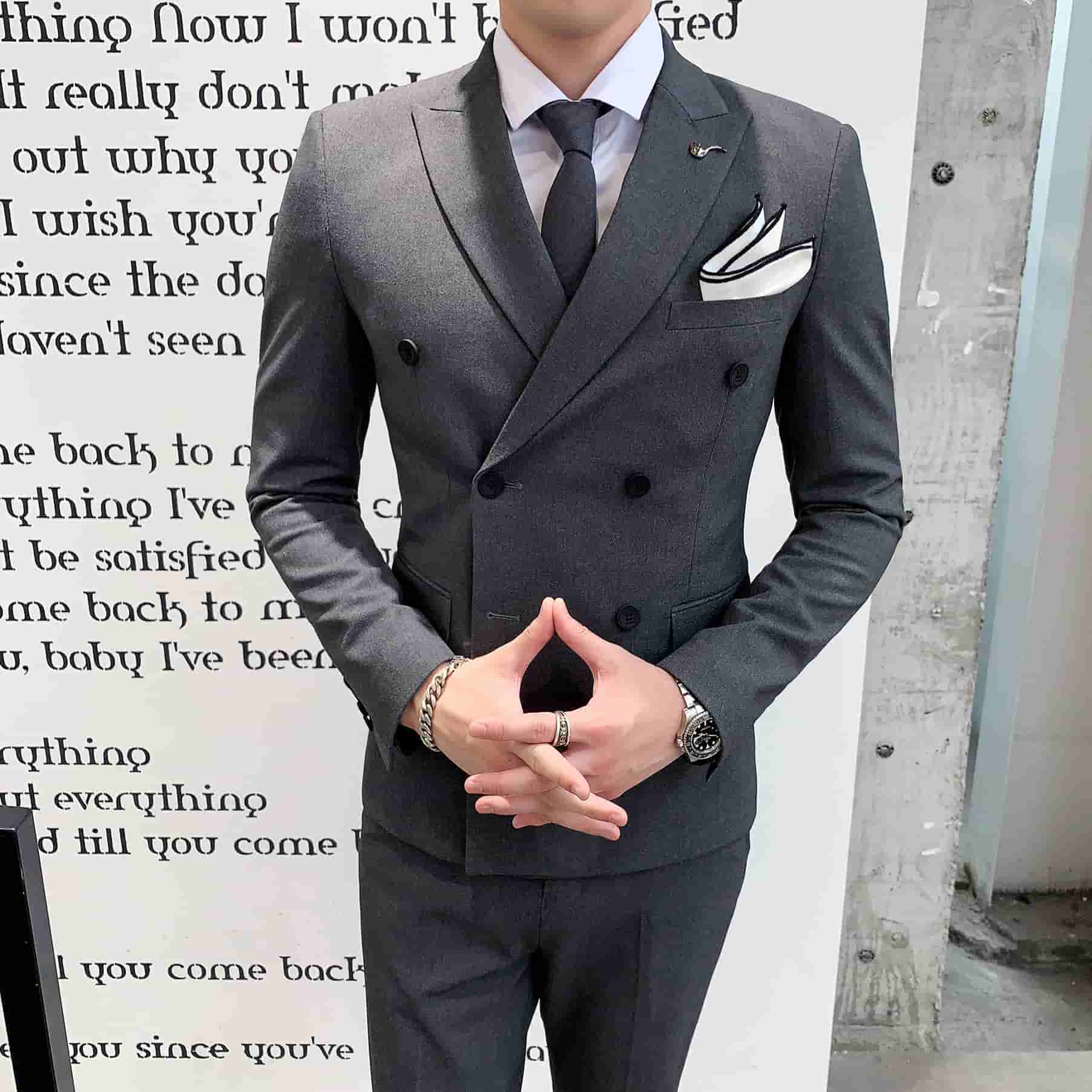 Mens 3 Piece Double Breasted Suits  in Solid Brown Black Grey