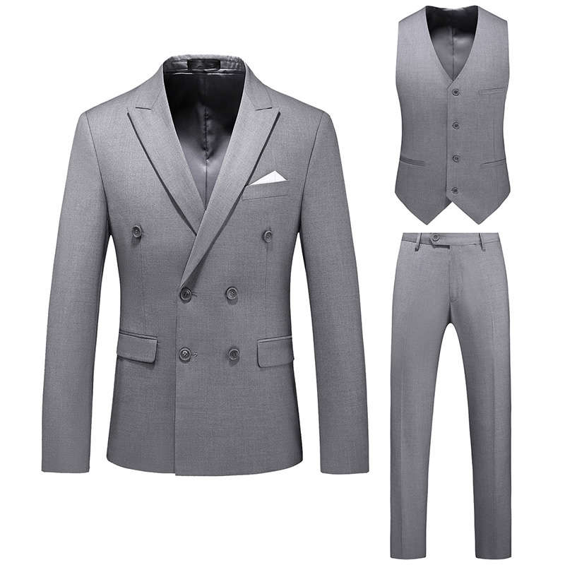 Mens 3 Piece Double Breasted Suit in Plain 10 Colors