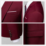 Men 2 Piece Suit in Solid Burgundy One Button Closure