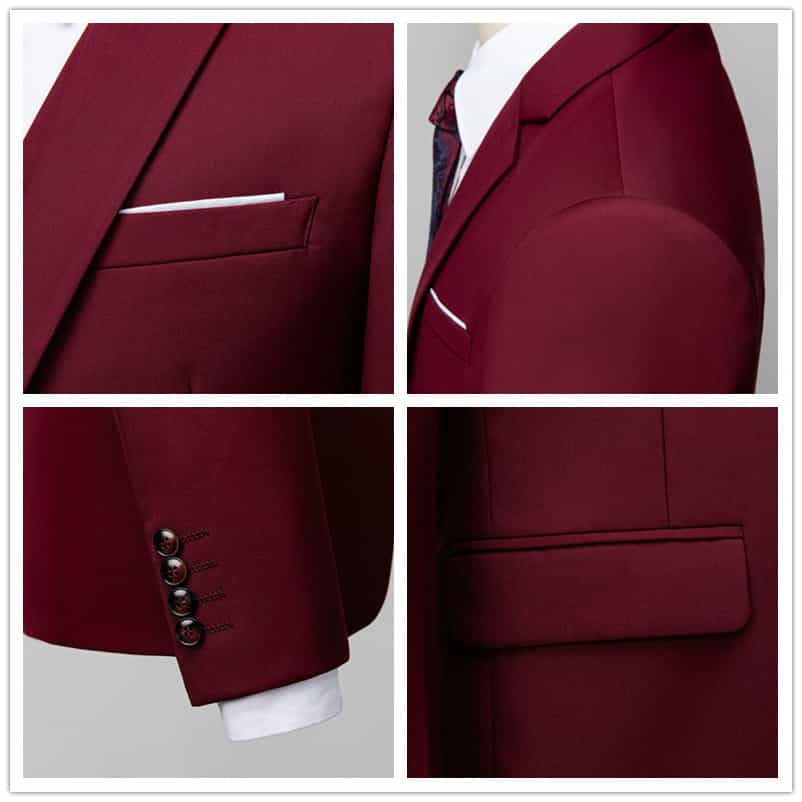 Men 2 Piece Suit in Solid Burgundy One Button Closure