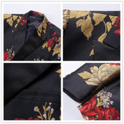 Men's 2 Piece Printed Suit with Red Gold Flower