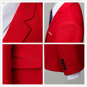 Men Solid Red Leisure 2 Piece Suit One Button Closure