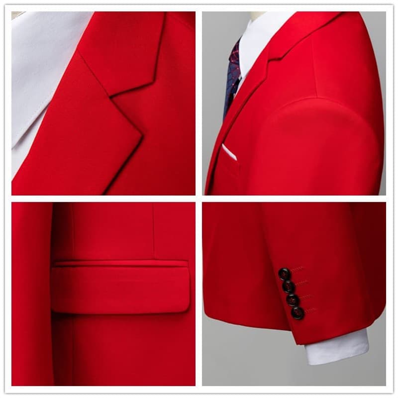 Men Solid Red Leisure 2 Piece Suit One Button Closure