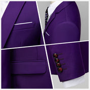 Men Solid Purple 2 Piece Suit One Button Closure