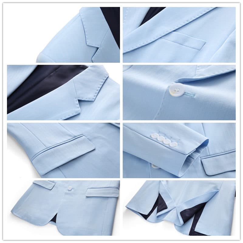 Men Blazer Two Buttons Jacket Light Blue