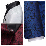 Men 2 Piece Printed Tuxedo in White Burgundy Blue