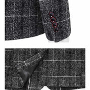 Men's 3 Piece Plaid Suit in Black & Khaki & Blue