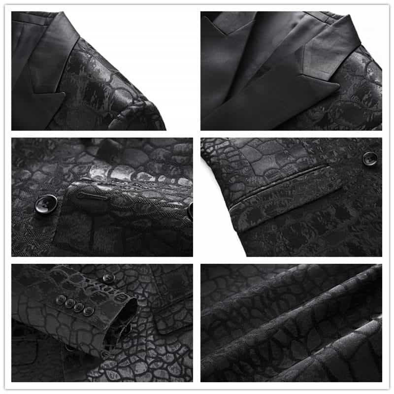 Mens Slim Fit Blazer Jacquard Floral Suit Jacket Black Color