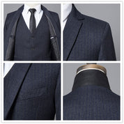 Men's 3 Piece Striped Long Grey Black Suit