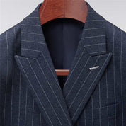 Mens 2 Piece Double Breasted Suit Slim Fit Pinstripe Tuxedos