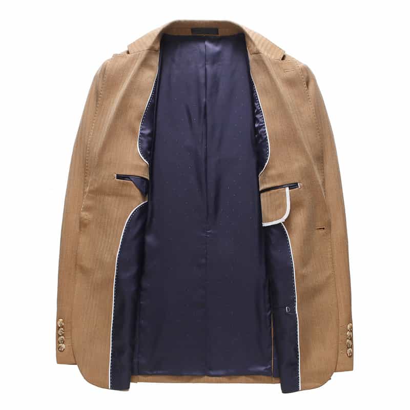 Men 3 Piece Suit Khaki Single Breasted