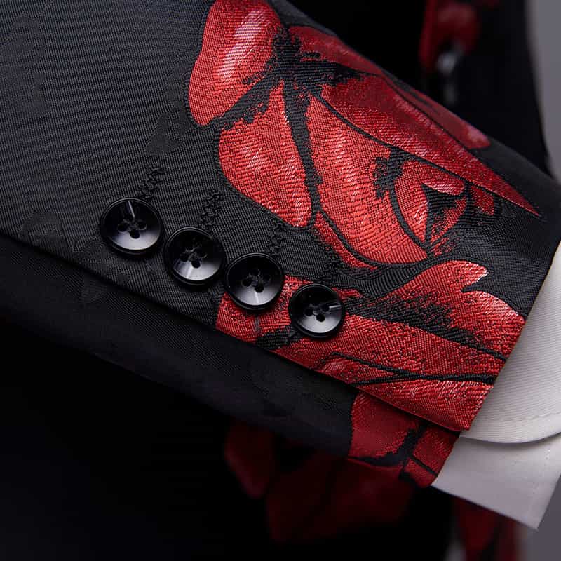 Men's 2 Piece Floral Suit with Red Rose Print