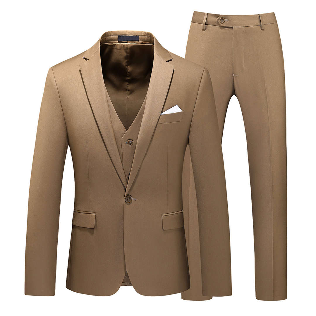 Mens 3 Piece Solid Suit with 12 Plain Colors One Button Closure