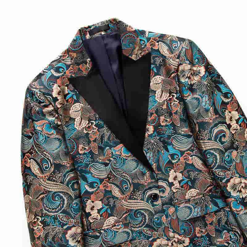 Men's Printed Blazer Slim Fit Sports Coat in Light Blue