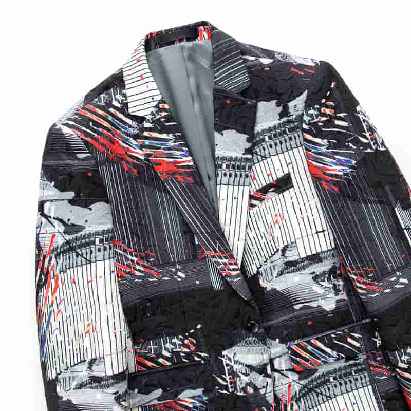 Men's Printed White Prom Blazer Sports Coat One Button
