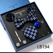 Men's 8 Pieces Gift Ties Set in Navy & Grey