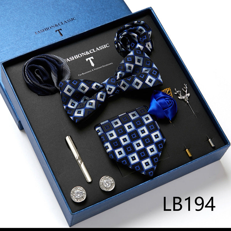 Men's 8 Pieces Gift Ties Set in Navy & Grey