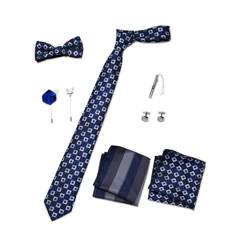 Men's 8 Pieces Gift Ties Set in Navy & Grey