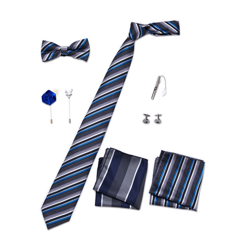 Men's 8 Pieces Gift Ties Set in Navy & Grey