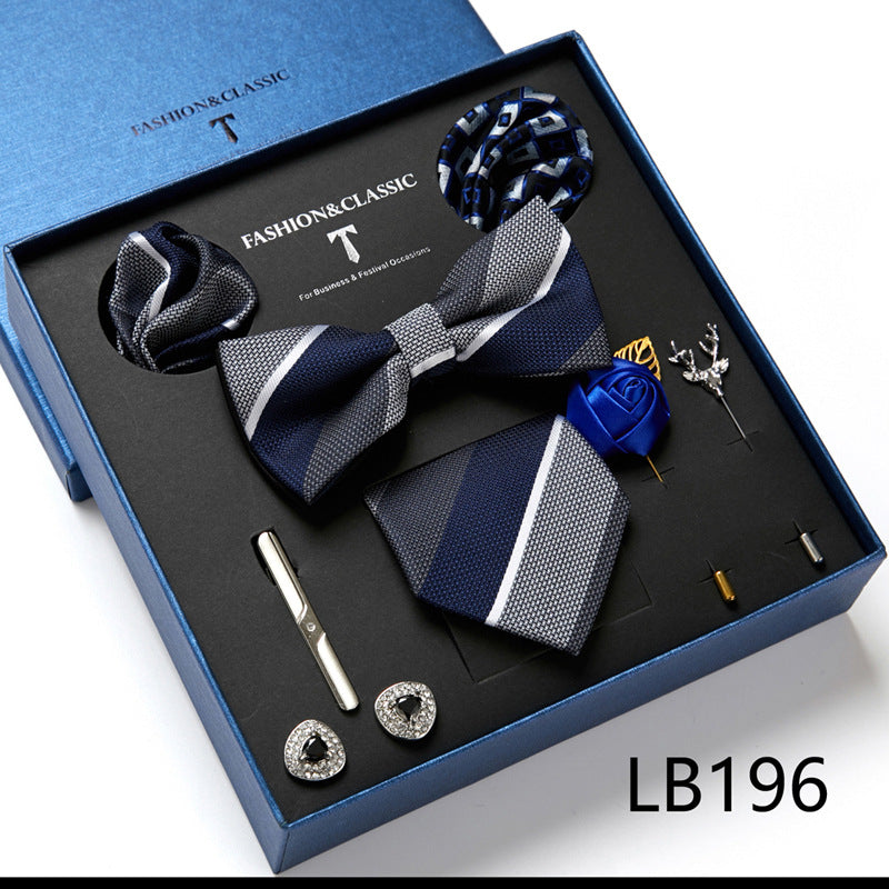 Men's 8 Pieces Gift Ties Set in Navy & Grey