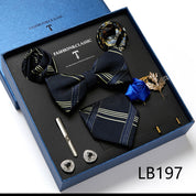 Men's 8 Pieces Gift Ties Set in Navy & Grey