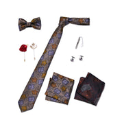 Men's 8 Pieces Gift Ties Set in Black & Khaki