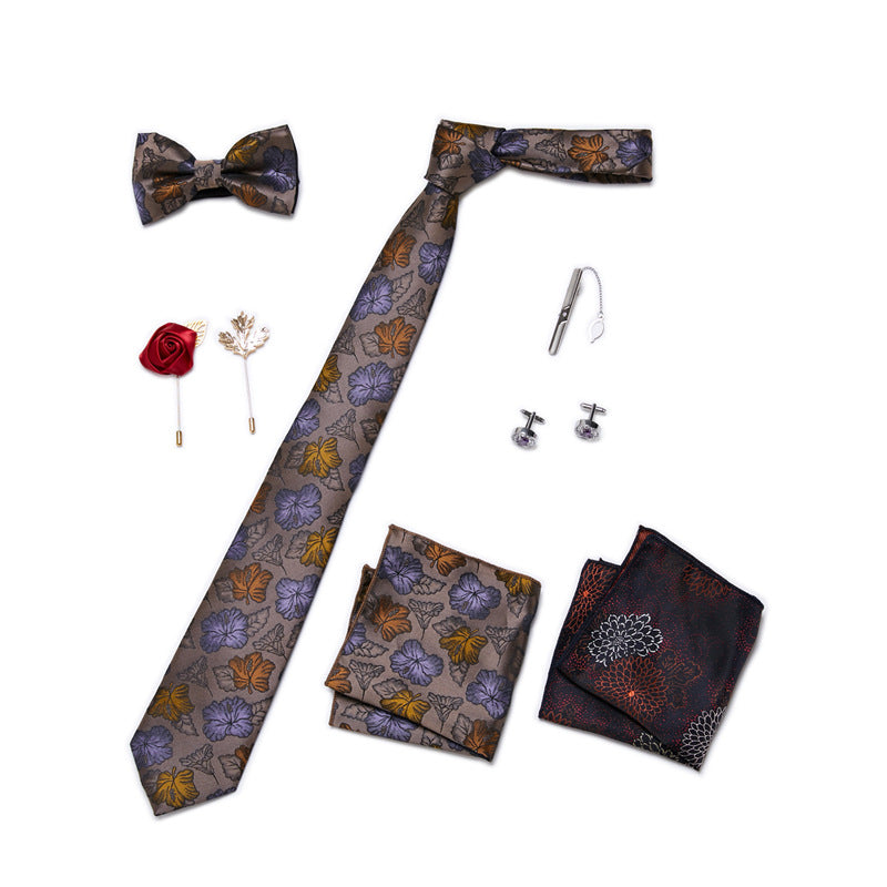 Men's 8 Pieces Gift Ties Set in Black & Khaki