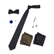 Men's 8 Pieces Gift Ties Set in Black & Khaki