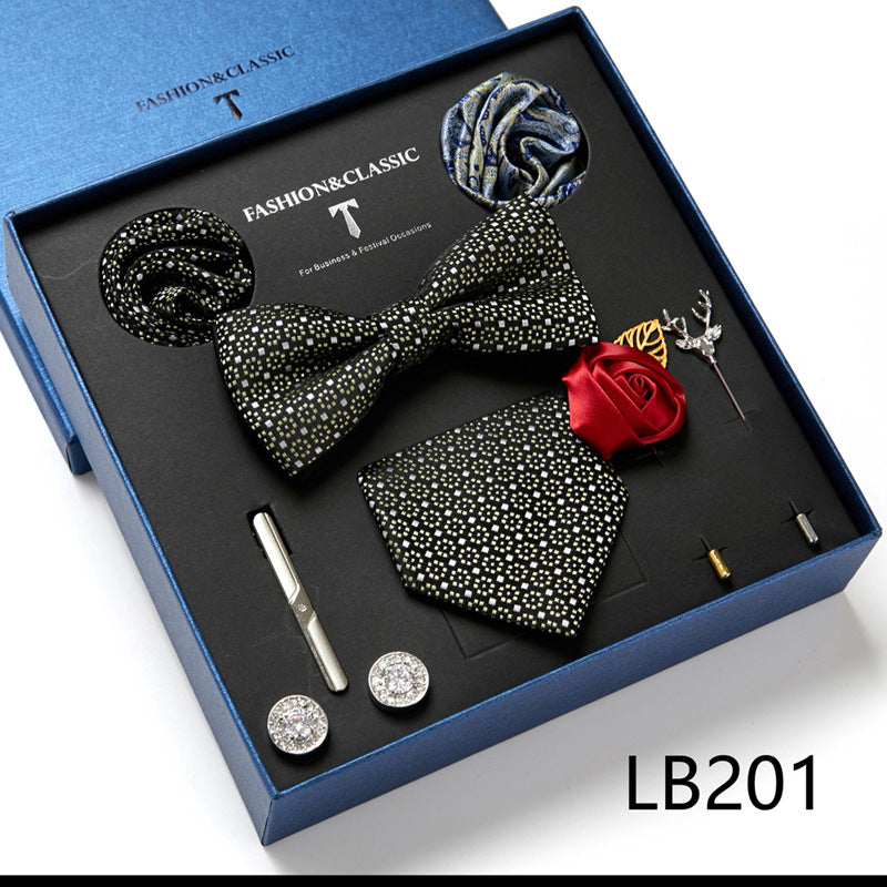 Men's 8 Pieces Gift Ties Set in Black & Khaki