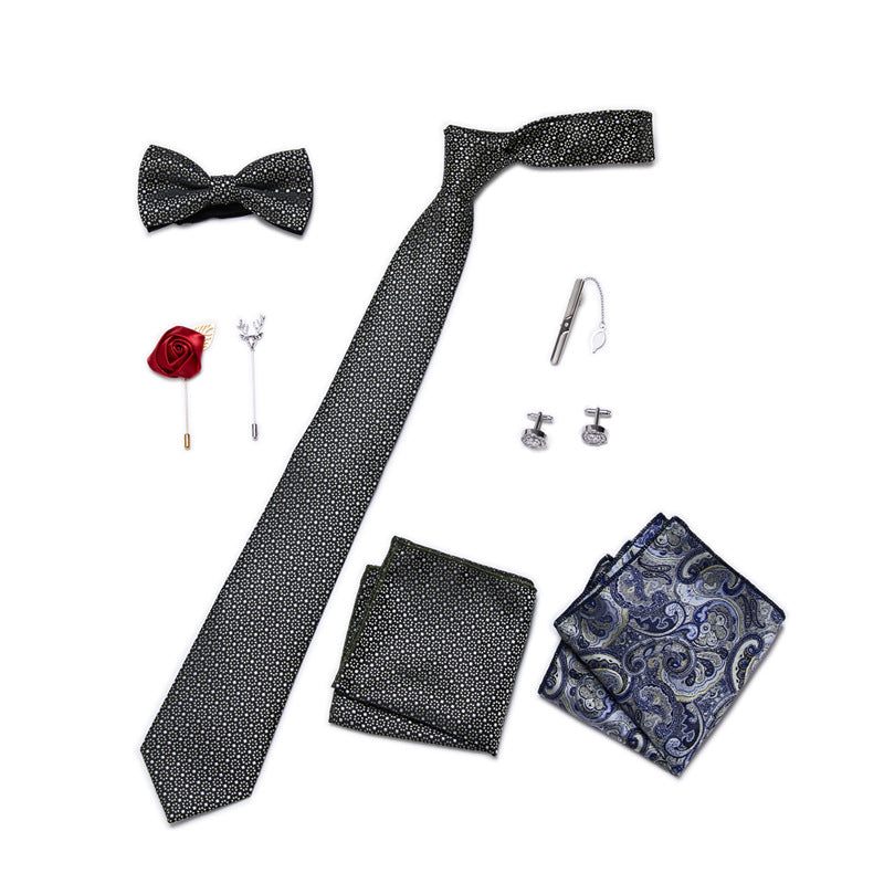Men's 8 Pieces Gift Ties Set in Black & Khaki
