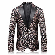 Men's Leopard  Blazer Slim Fit Cheetah Prom Jacket Stylish Dress Party Animal Print Sport Coat